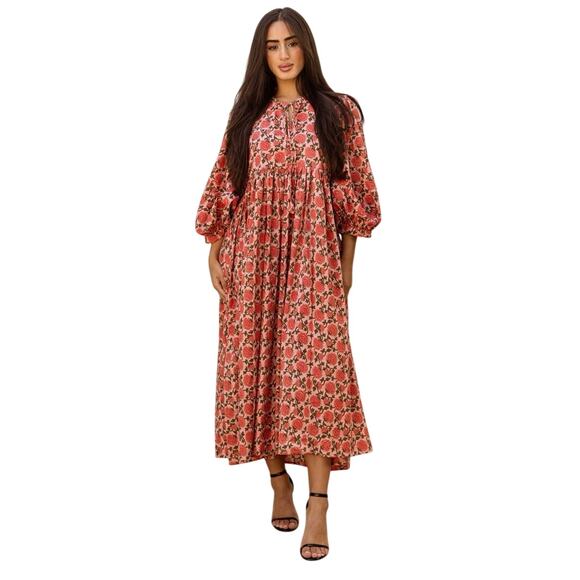 House Of Sundar Saffron Sun Maya Half Sleeve Midi Dress Size XL - Picture 1 of 11